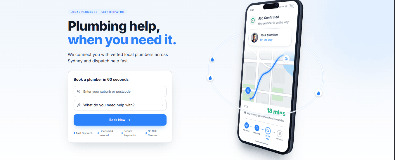 Primeline Flow customer booking page with live job tracking on a phone screen